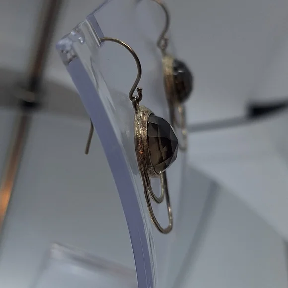 FLASH SALE Smoky Quartz and Sterling silver hook Earrings made in Israel 925 - Picture 6 of 8